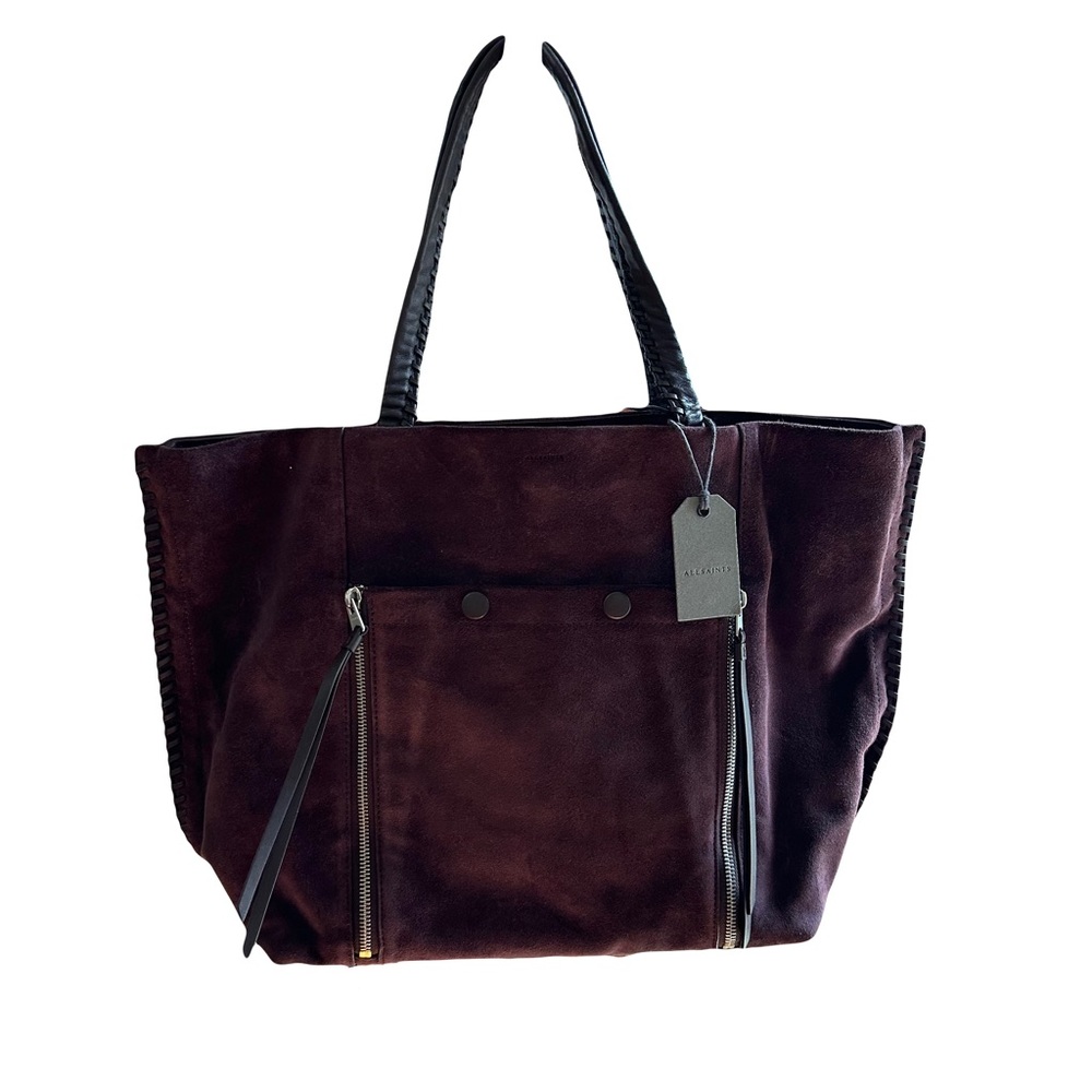 ALLSAINTS BOHO SUEDE LEATHER ZIPPERED EAST WEST TOTE BAG